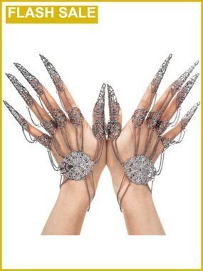 2 Pcs Halloween Egyptian Belly Dance Bracelets Finger Rings Adjustable Alloy